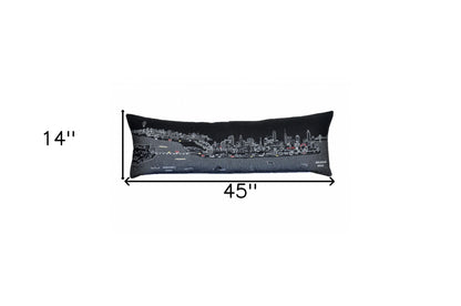 46" Black Philadelphia Nighttime Skyline Lumbar Decorative Pillow