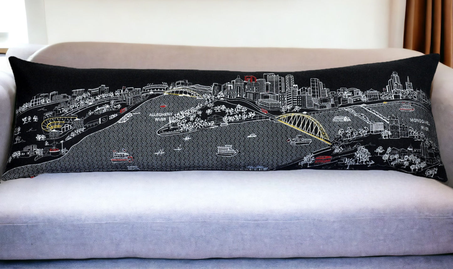 46" Black Pittsburgh Nighttime Skyline Lumbar Decorative Pillow