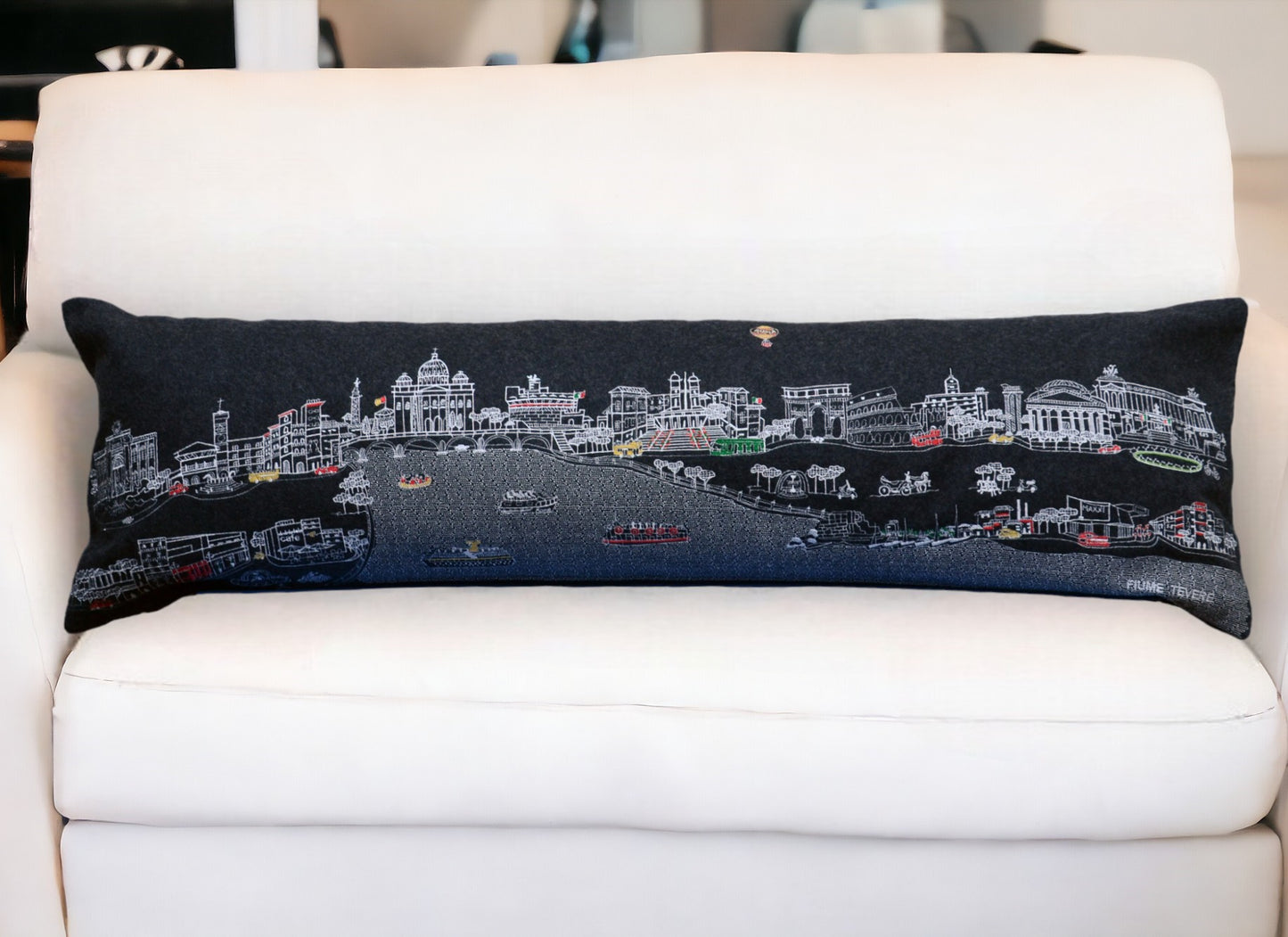 46" Black Rome Nighttime Skyline Lumbar Decorative Pillow