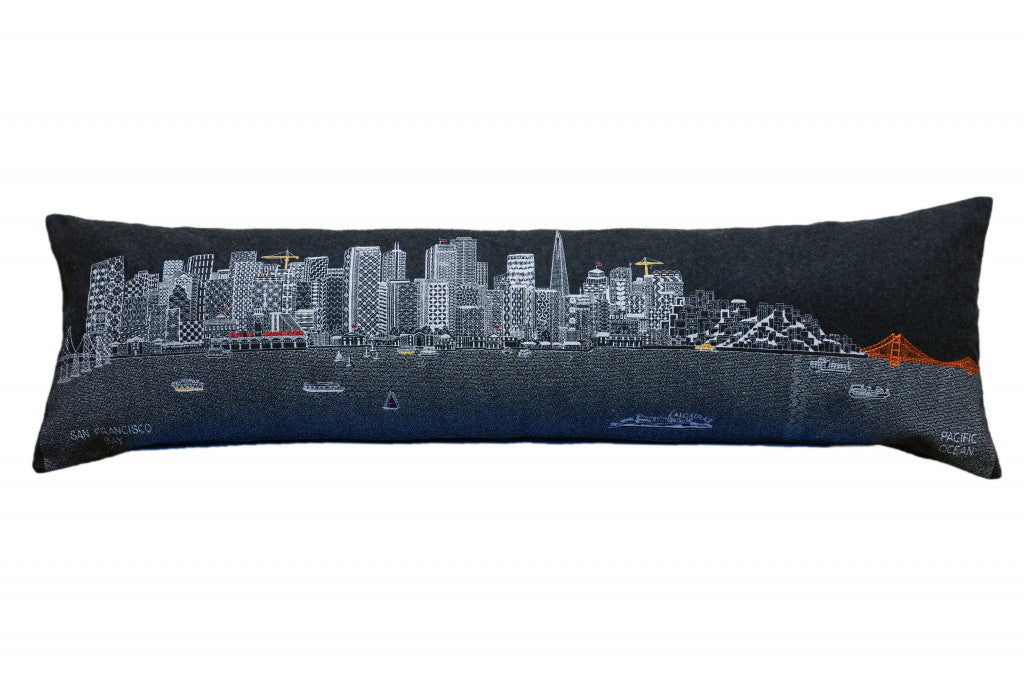 46" Black San Francisco Nighttime Skyline Lumbar Decorative Pillow