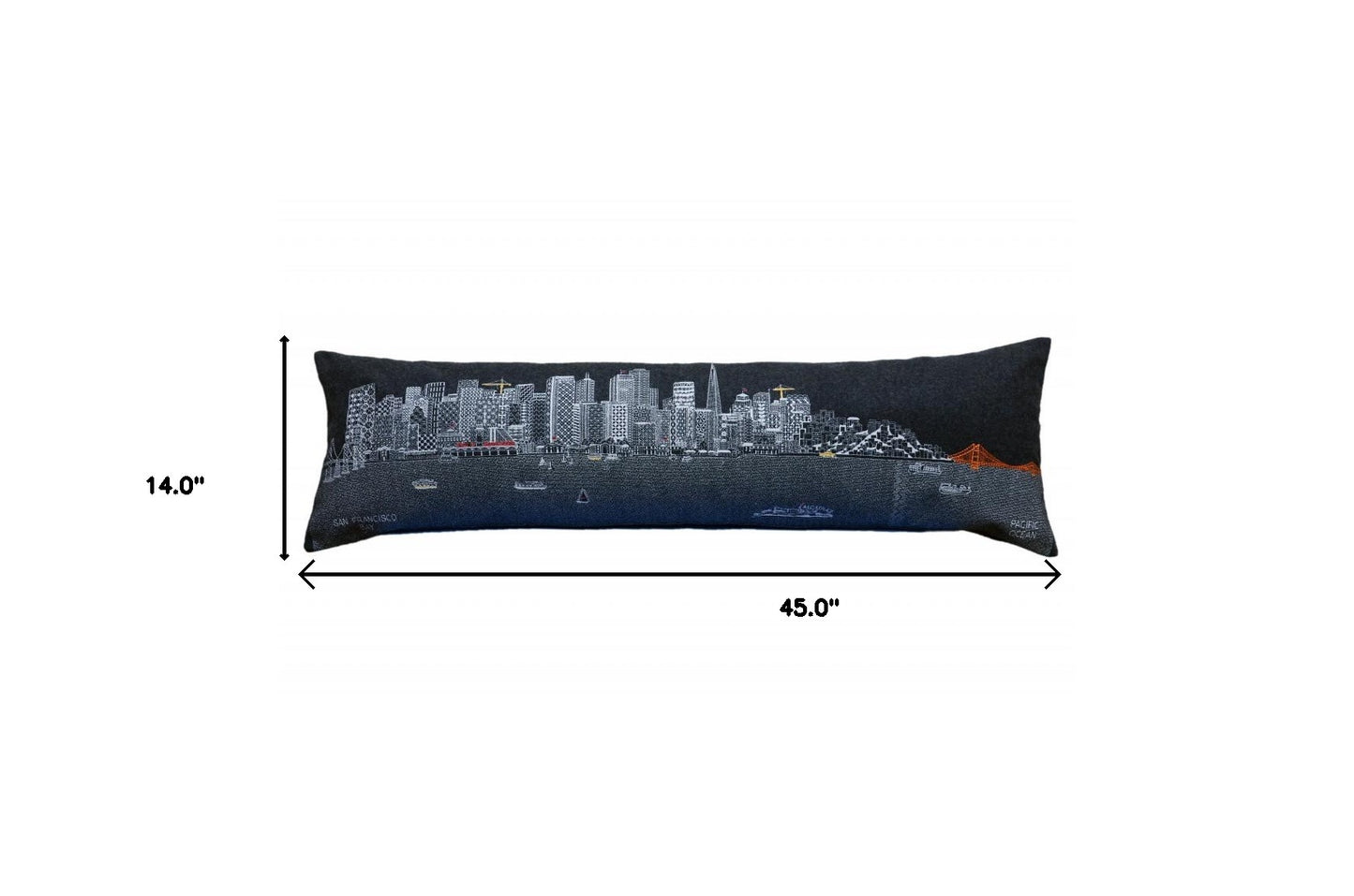 46" Black San Francisco Nighttime Skyline Lumbar Decorative Pillow