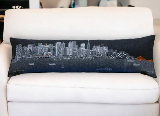 46" Black San Francisco Nighttime Skyline Lumbar Decorative Pillow