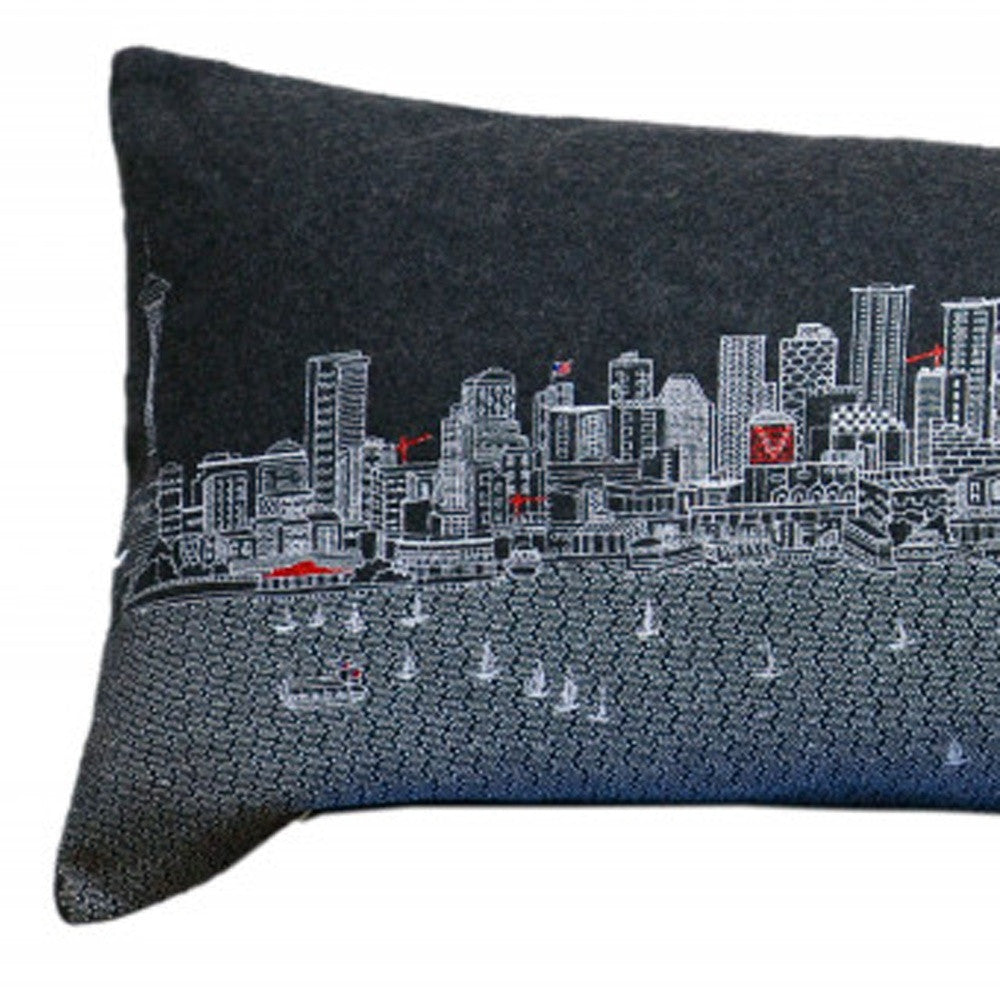 46" Black Seattle Nighttime Skyline Lumbar Decorative Pillow