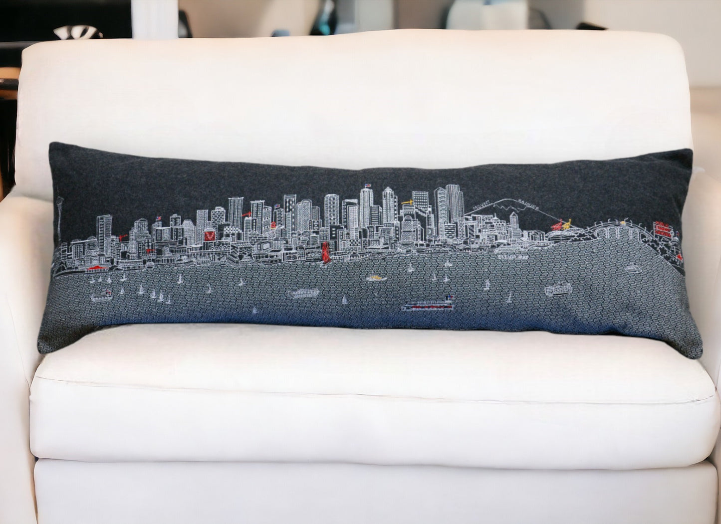 46" Black Seattle Nighttime Skyline Lumbar Decorative Pillow