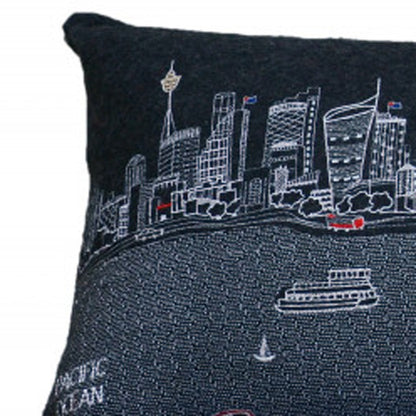 46" Black Sydney Nighttime Skyline Lumbar Decorative Pillow