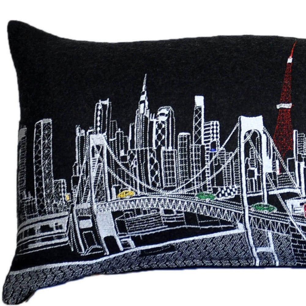 46" Black Tokyo Nighttime Skyline Lumbar Decorative Pillow