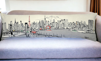 46" White Tokyo Daylight Skyline Lumbar Decorative Pillow