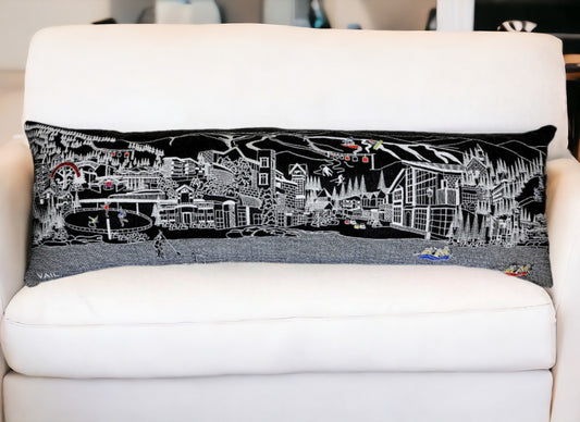 46" Black Vail Nighttime Skyline Lumbar Decorative Pillow