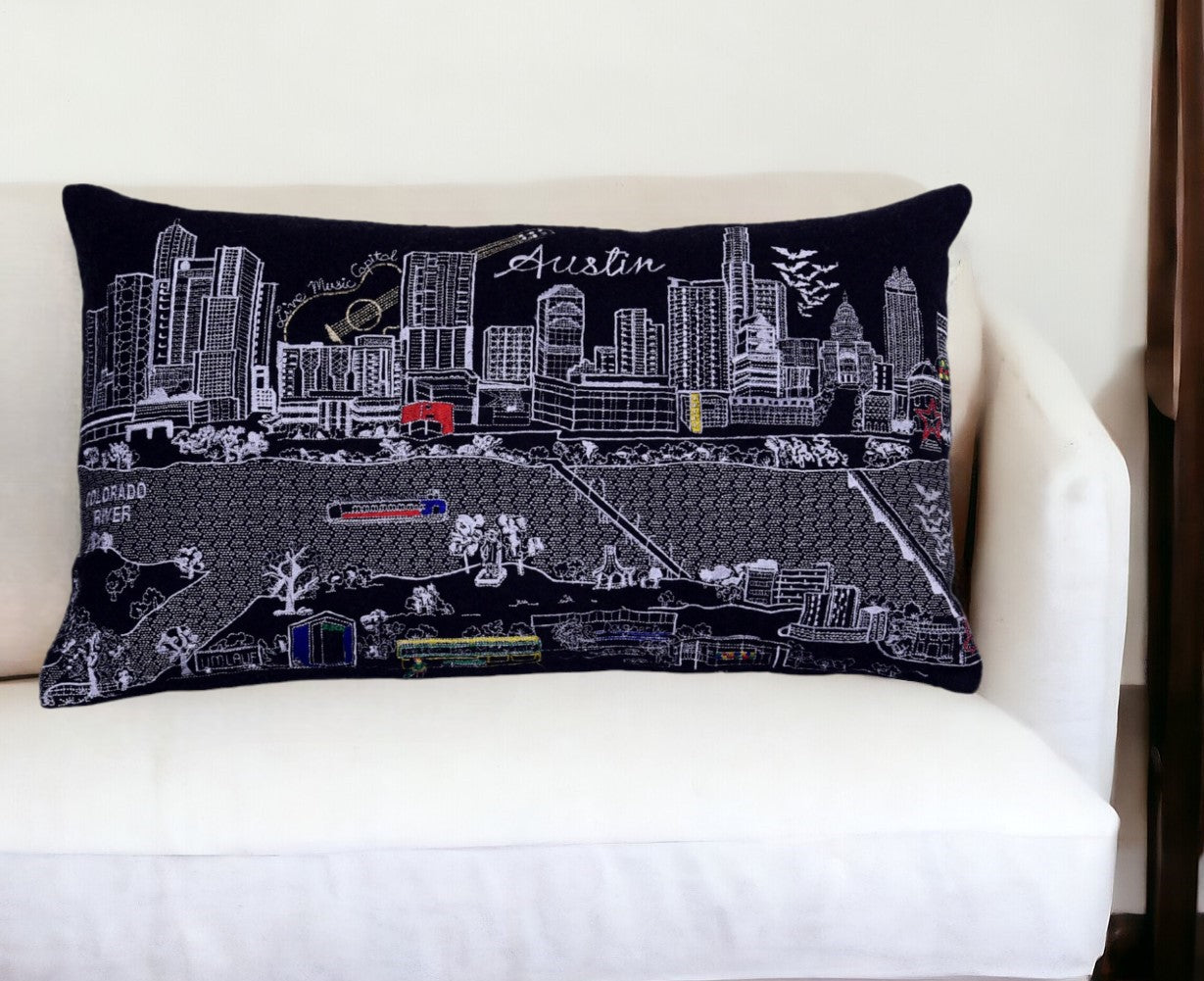 25" Black Atlanta Nighttime Skyline Lumbar Decorative Pillow