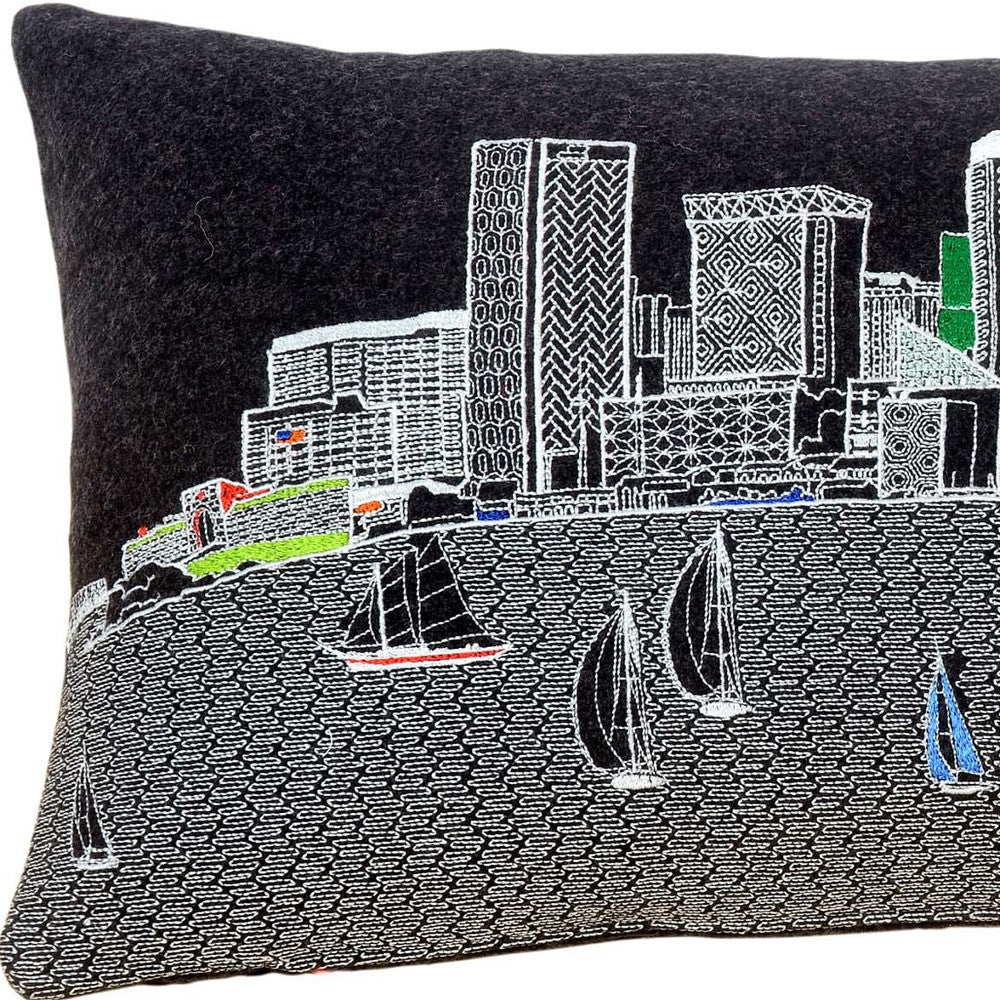 25" Black Austin Nighttime Skyline Lumbar Decorative Pillow