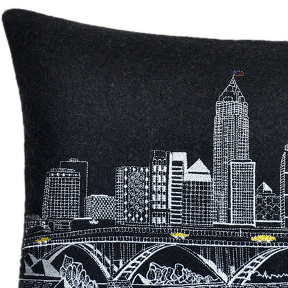 25" Black Cleveland Nighttime Skyline Lumbar Decorative Pillow