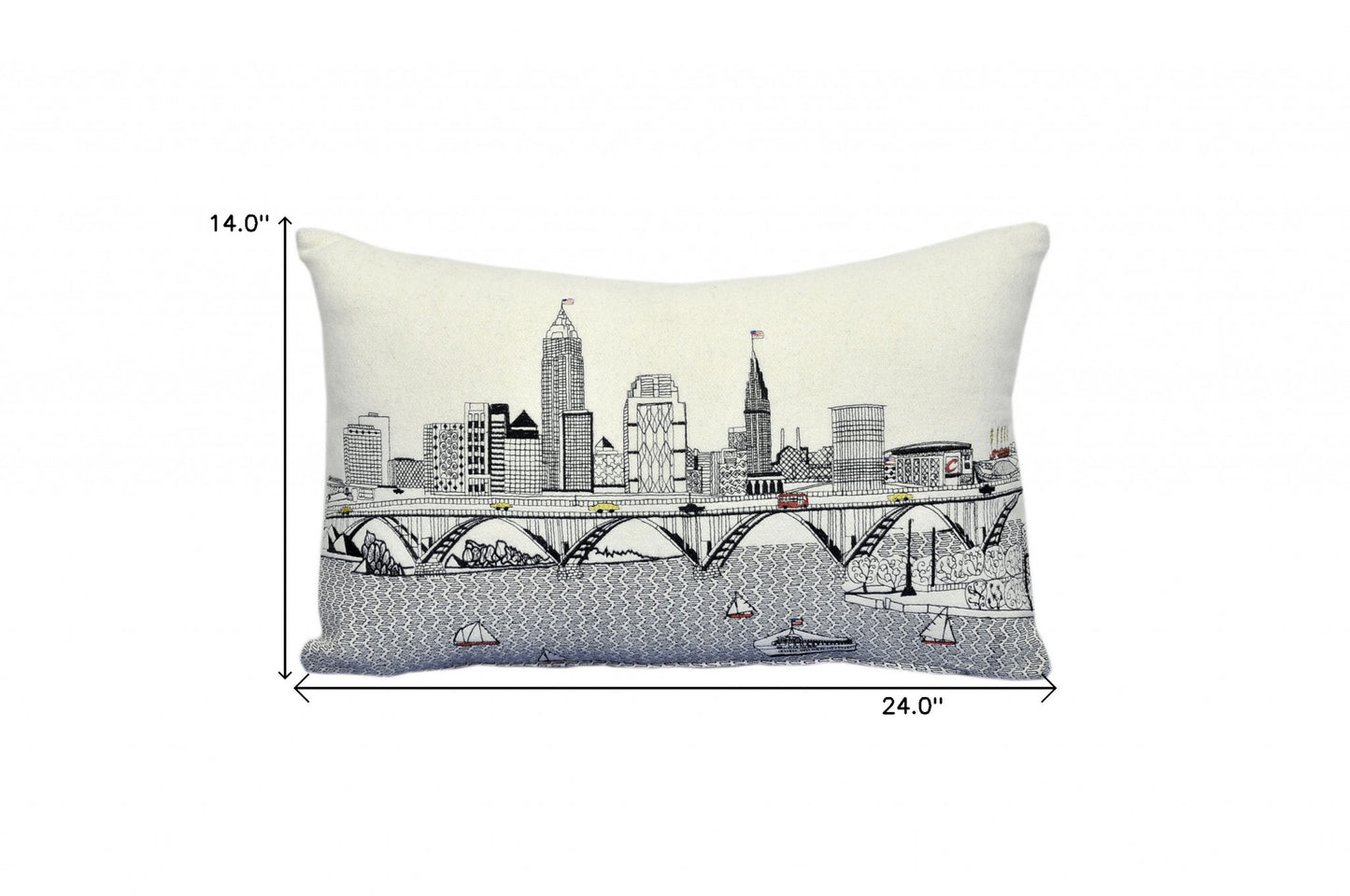 25" White Cleveland Daylight Skyline Lumbar Decorative Pillow