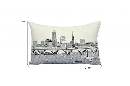 25" White Cleveland Daylight Skyline Lumbar Decorative Pillow