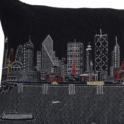 25" Black Dallas Nighttime Skyline Lumbar Decorative Pillow