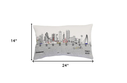 25" White Dallas Daylight Skyline Lumbar Decorative Pillow