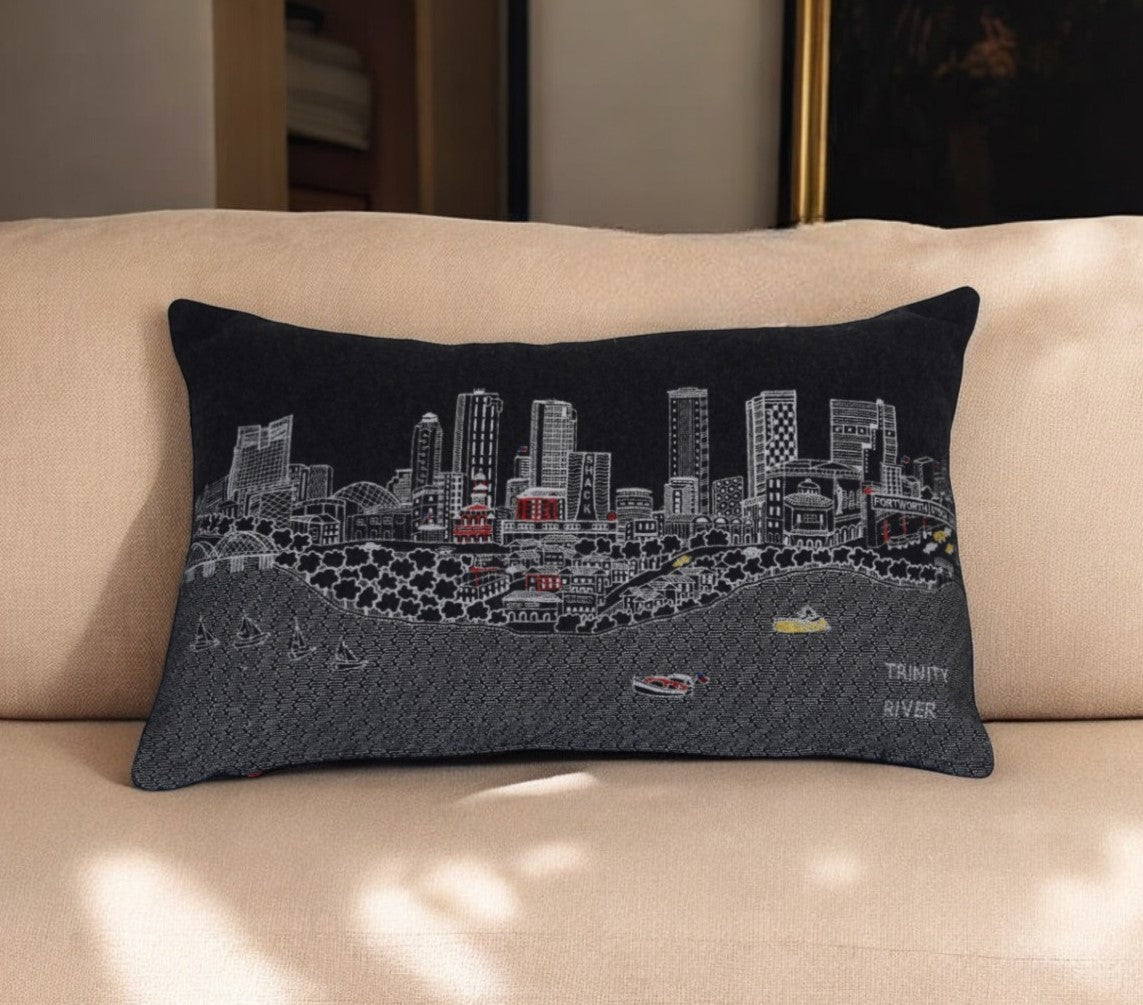 14" X 24" Black and White Hometown Pride Wool Lumbar Throw Pillow