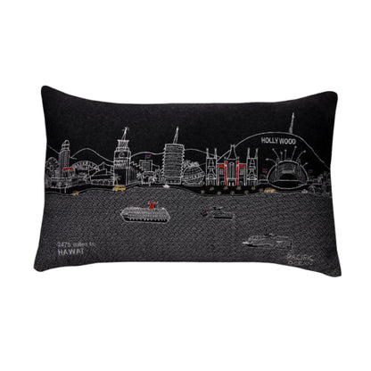 25" Black Los Angeles Nighttime Skyline Lumbar Decorative Pillow