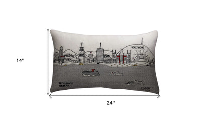 25" White Los Angeles Daylight Skyline Lumbar Decorative Pillow