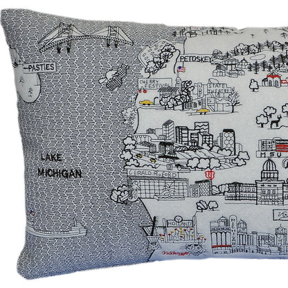 25" White Michigan Lower Peninsula Daylight Skyline Lumbar Decorative Pillow