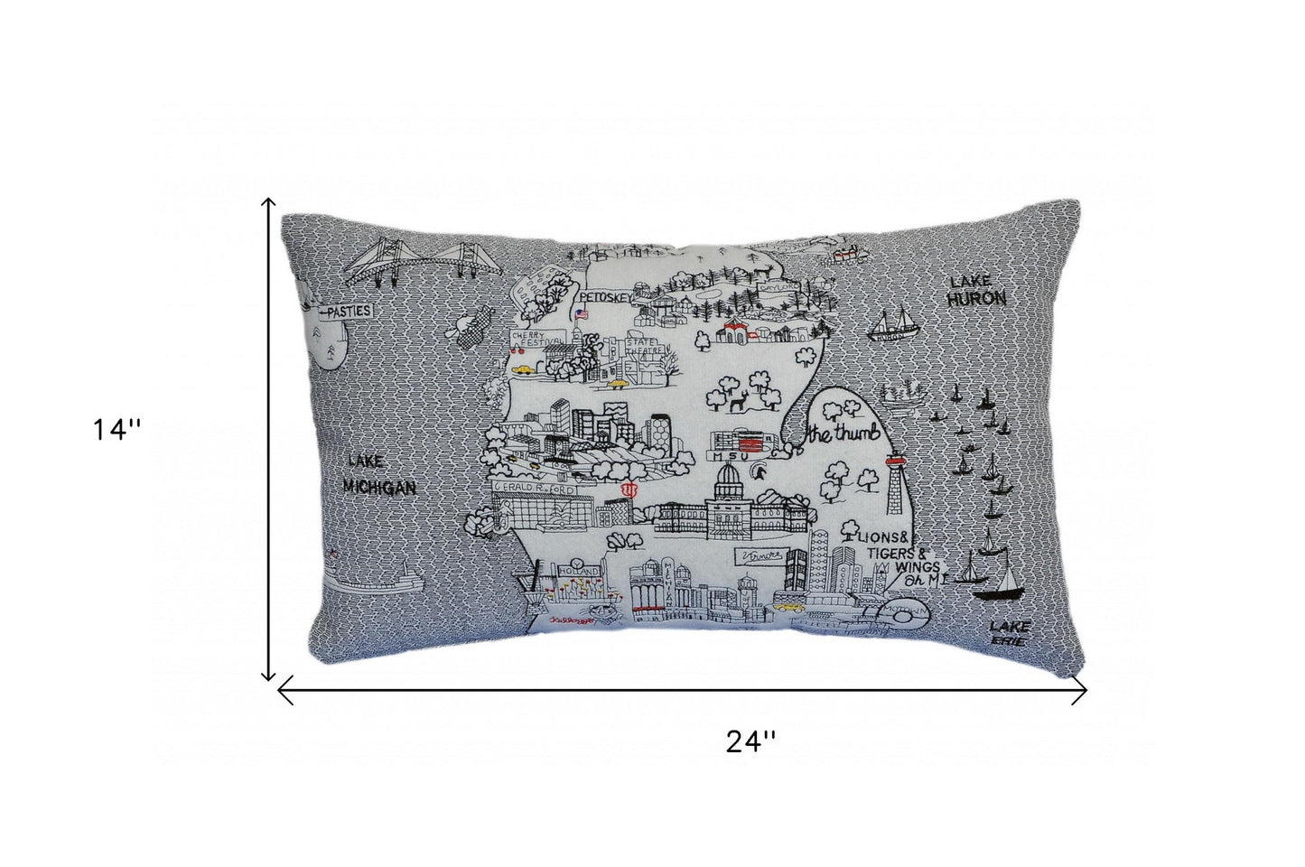 25" White Michigan Lower Peninsula Daylight Skyline Lumbar Decorative Pillow