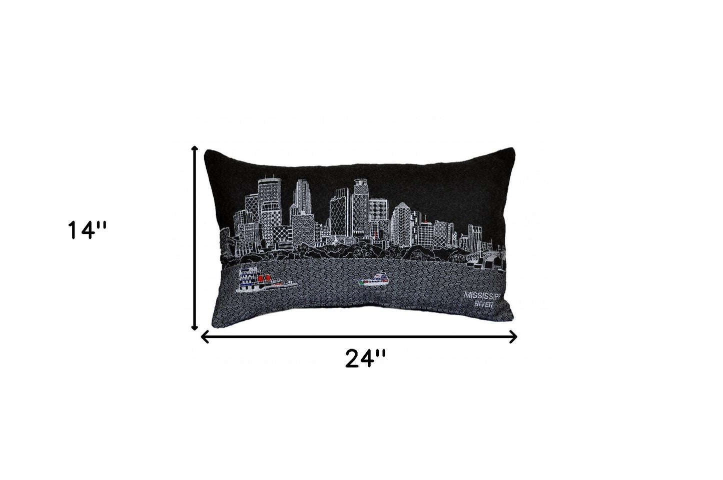 25" Black Minneapolis Nighttime Skyline Lumbar Decorative Pillow