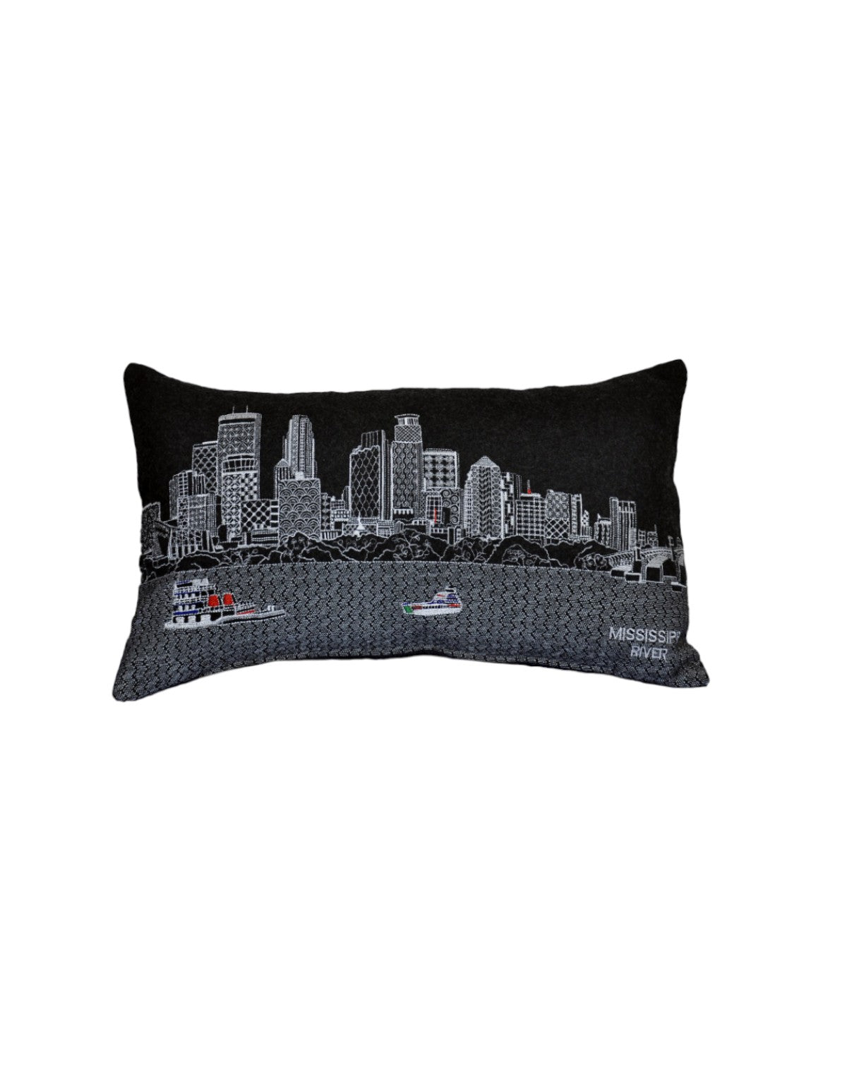 25" Black Minneapolis Nighttime Skyline Lumbar Decorative Pillow