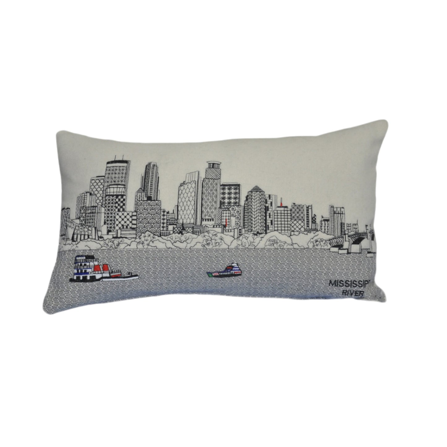 25" White Minneapolis Daylight Skyline Lumbar Decorative Pillow