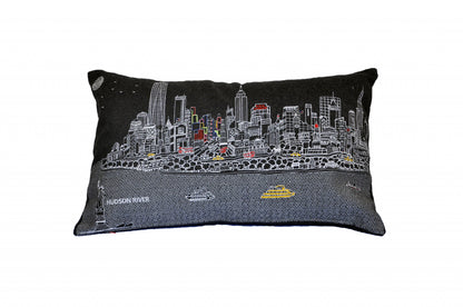 25" Black NYC Nighttime Skyline Lumbar Decorative Pillow