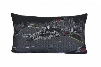 25" Black Pittsburgh Nighttime Skyline Lumbar Decorative Pillow