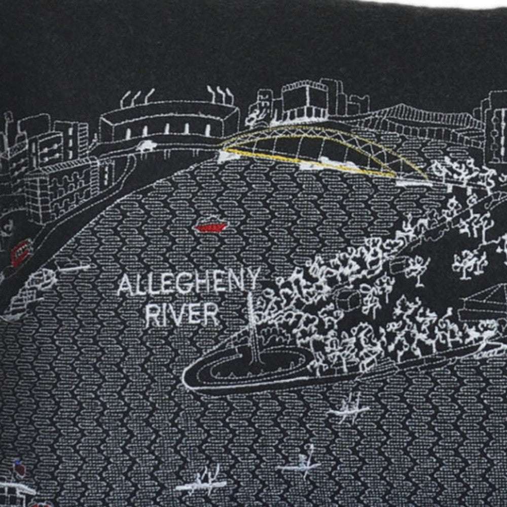 25" Black Pittsburgh Nighttime Skyline Lumbar Decorative Pillow