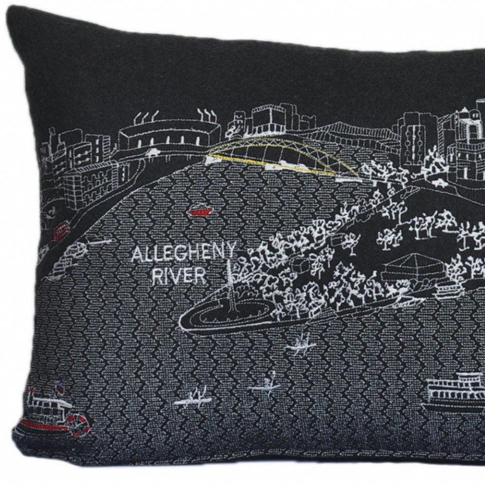 25" Black Pittsburgh Nighttime Skyline Lumbar Decorative Pillow