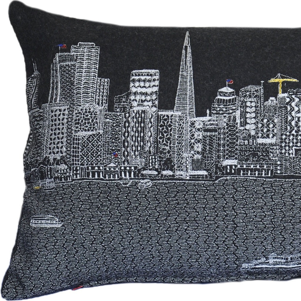 25" Black San Francisco Nighttime Skyline Lumbar Decorative Pillow