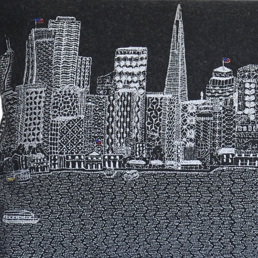 25" Black San Francisco Nighttime Skyline Lumbar Decorative Pillow