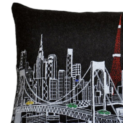 25" Black Tokyo Nighttime Skyline Lumbar Decorative Pillow