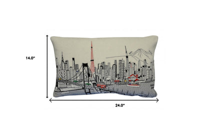 25" White Tokyo Daylight Skyline Lumbar Decorative Pillow