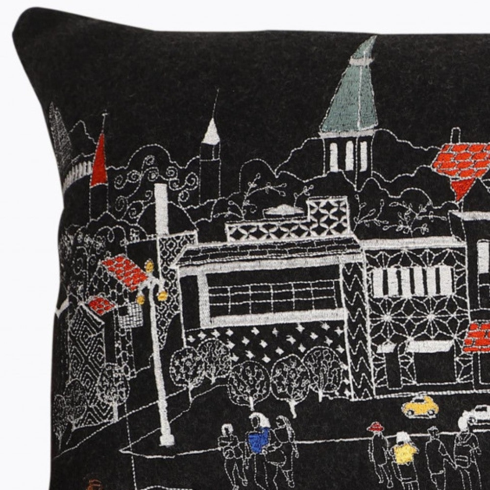 35" Black Annapolis Nighttime Skyline Lumbar Decorative Pillow