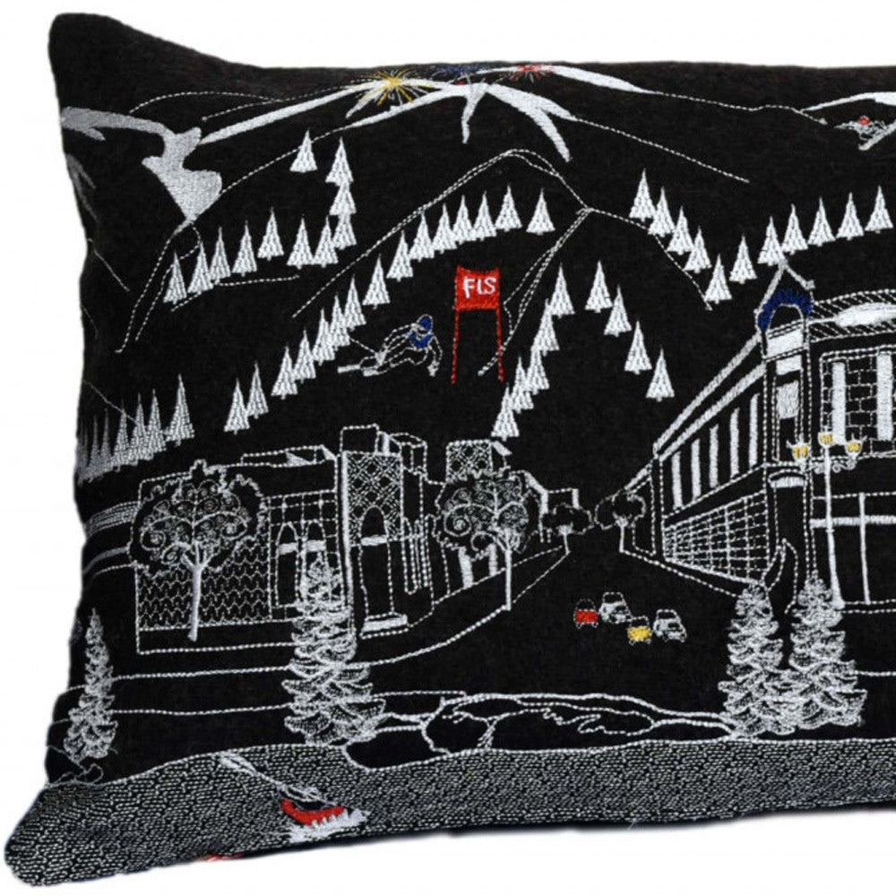 35" Black Aspen Nighttime Skyline Lumbar Decorative Pillow