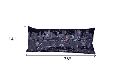 35" Black Austin Nighttime Skyline Lumbar Decorative Pillow