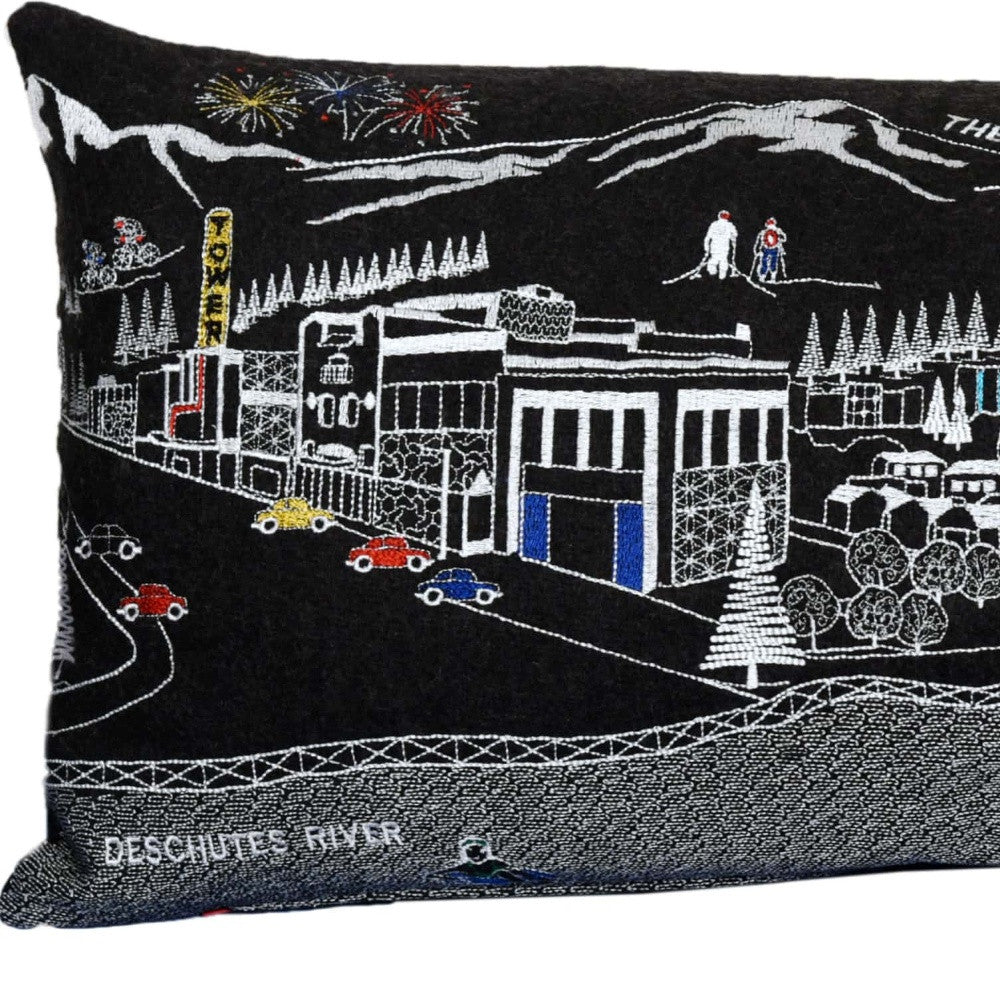 35" Black Bend Nighttime Skyline Lumbar Decorative Pillow