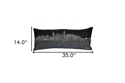 35" Black Charleston Nighttime Skyline Lumbar Decorative Pillow