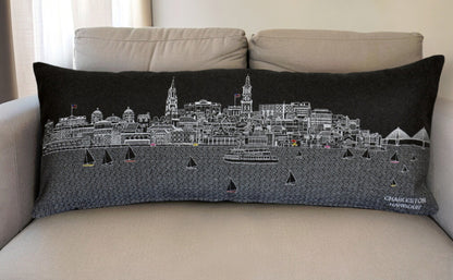 35" Black Charleston Nighttime Skyline Lumbar Decorative Pillow