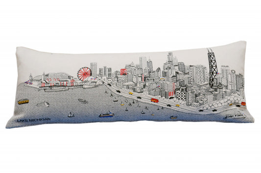 35" White Chicago Daylight Skyline Lumbar Decorative Pillow