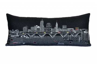 35" Black Cleveland Nighttime Skyline Lumbar Decorative Pillow