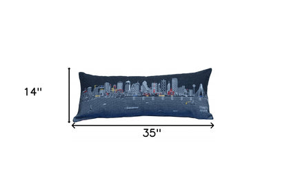 35" Black Dallas Nighttime Skyline Lumbar Decorative Pillow