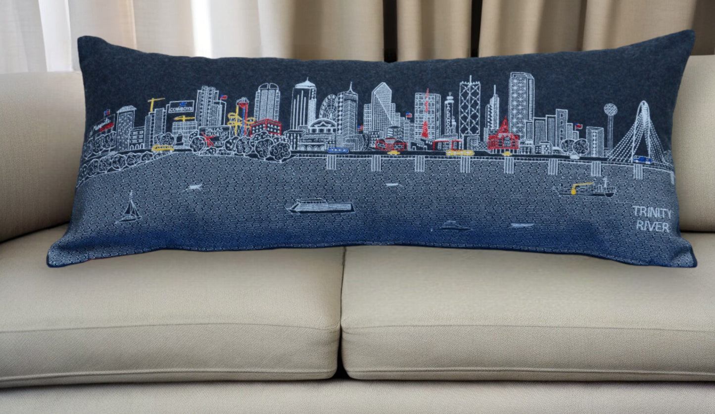 35" Black Dallas Nighttime Skyline Lumbar Decorative Pillow