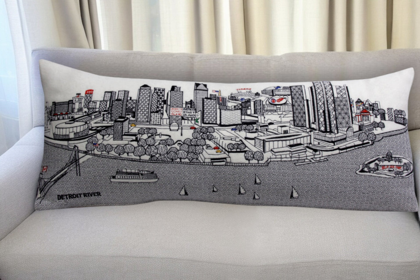 35" White Detroit Daylight Skyline Lumbar Decorative Pillow