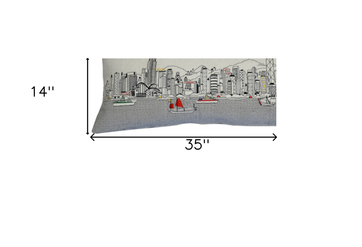 35" White Hong Kong Daylight Skyline Lumbar Decorative Pillow