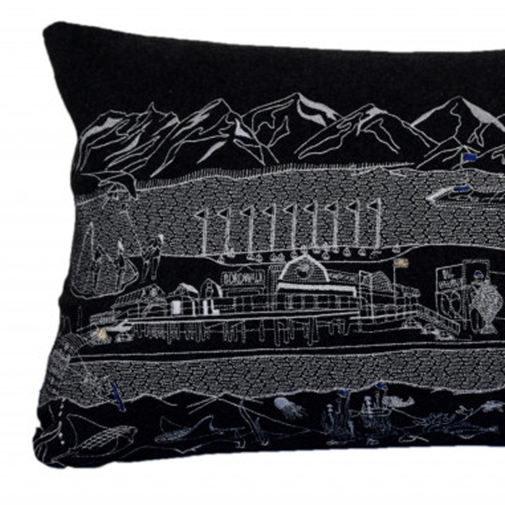 35" Black Homer Spit Nighttime Skyline Lumbar Decorative Pillow