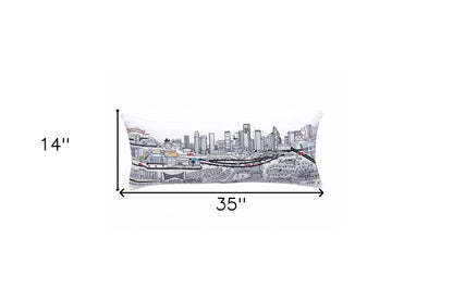 35" White Houston Daylight Skyline Lumbar Decorative Pillow