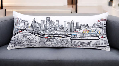 35" White Houston Daylight Skyline Lumbar Decorative Pillow